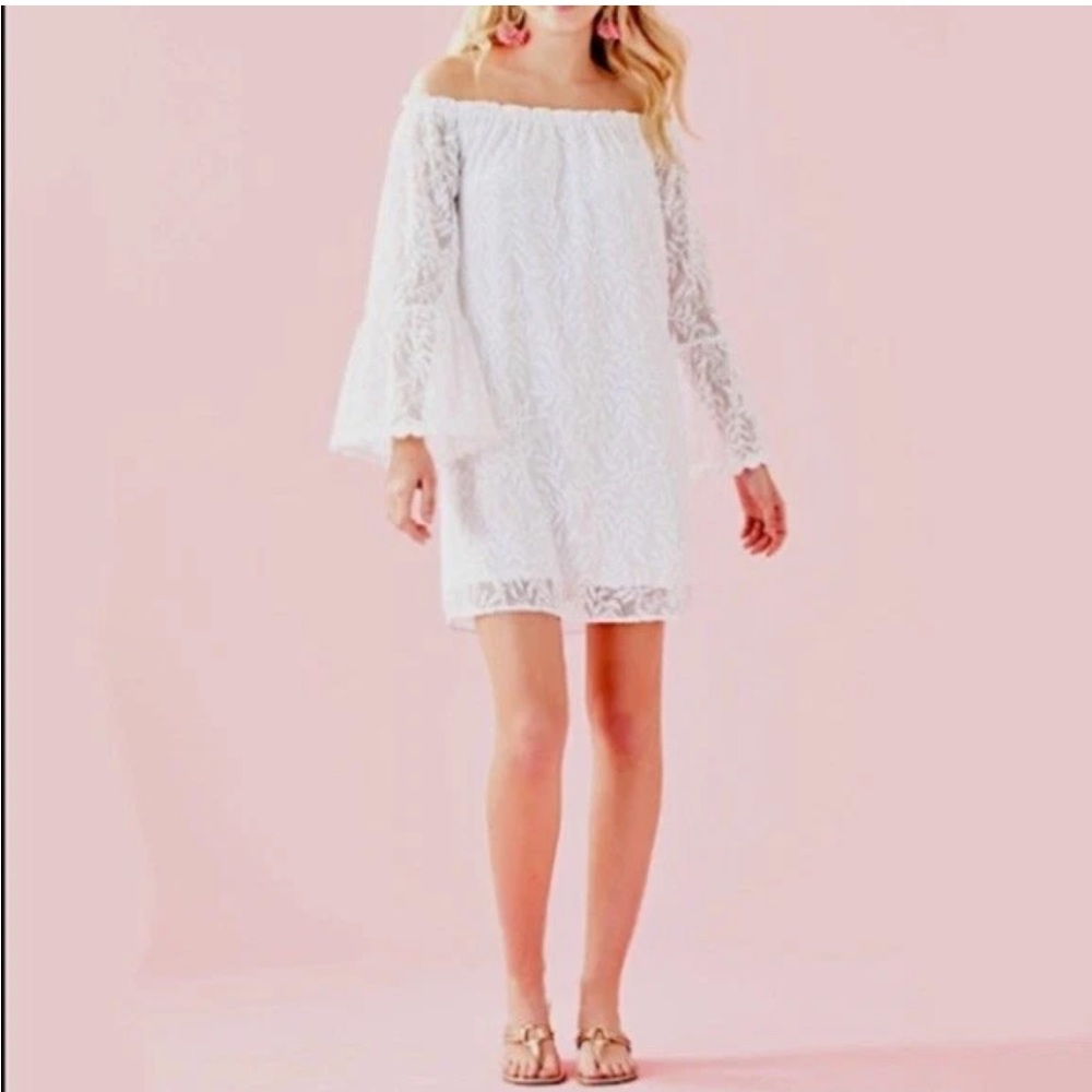 Lilly Pulitzer Nevie White Lace Off-Shoulder Mini Dress